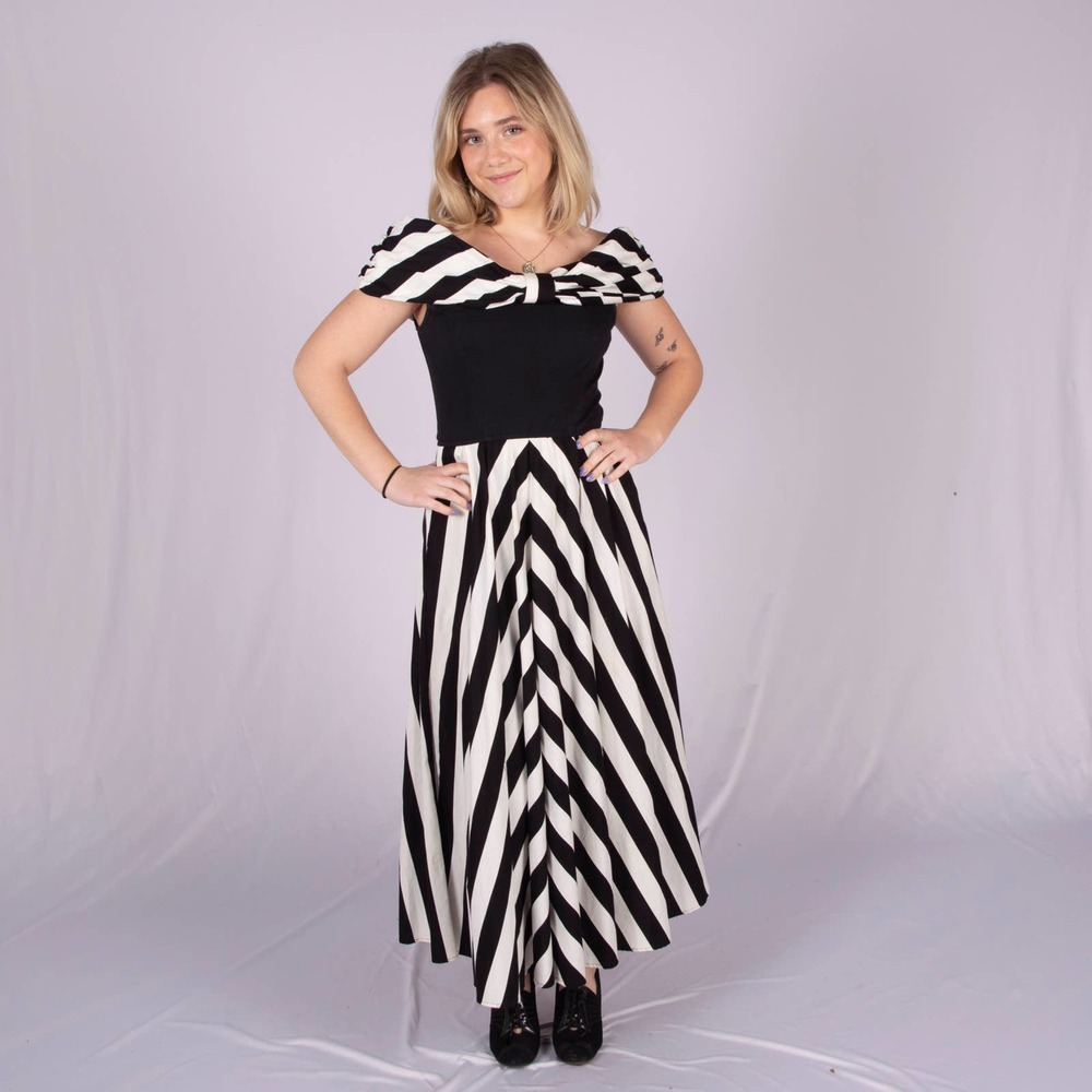 80s Black and White Choon Midi Prom Dress | XS | Bust 33" | Vtg size 10 | VTG